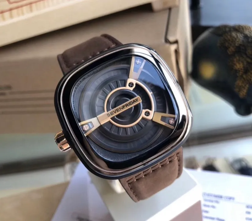 【Authentic Tmall】💰1640! Sevenfriday M2/02-D438 original imported 8215 mechanical movement, tempered blue light glass, imported calf leather strap, high-grade 316 stainless steel case (47mmx47mm) high-end market quality, pay attention to the workmanship details (all series support NFC sensing function), equipped with counter packaging gift box gift bag